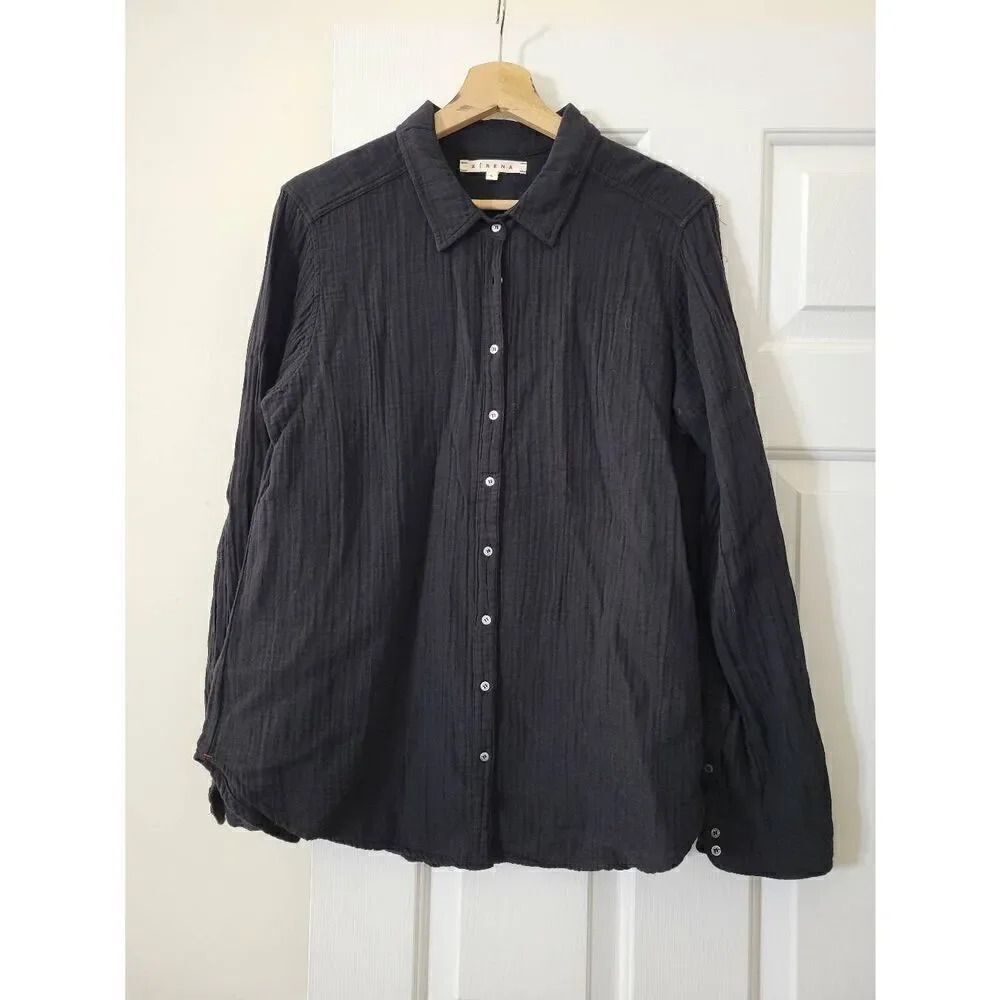 Xirena Black Cotton Gauze Button Down Shirt L